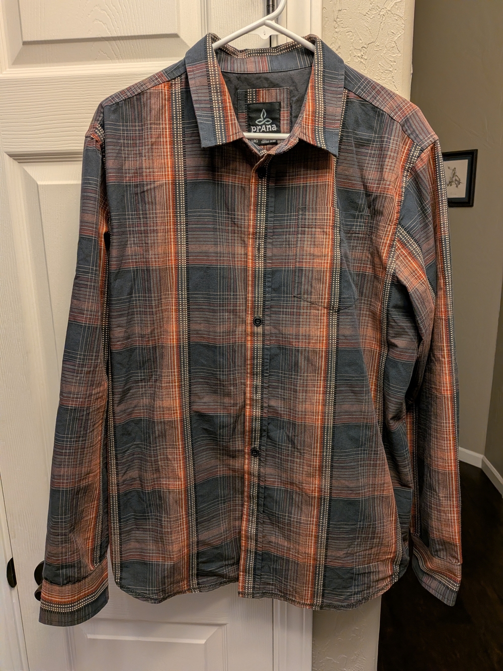 Prana Men's Gray and RedPlaid Button-Down Shirt
